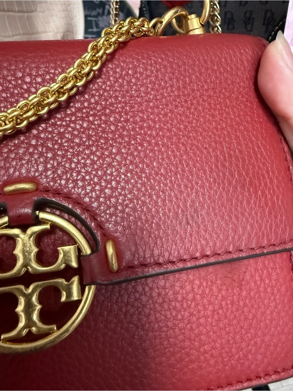 Tory Burch Red Pebbled Leather Shoulder Bag with Gold Hardware